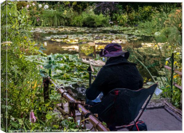 Artist in Claude Monet's water garden at Giverny, France in a digital art format Canvas Print by Linda Webb