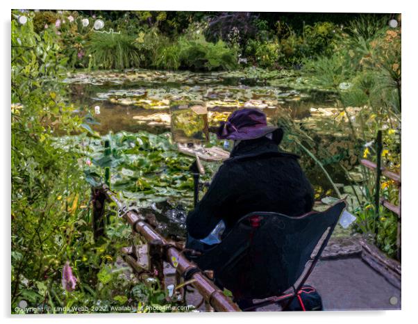 Artist in Claude Monet's water garden at Giverny, France in a digital art format Acrylic by Linda Webb