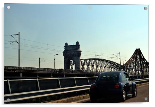The bridge over the Danube Fetesti-Cernavoda  Acrylic by liviu iordache