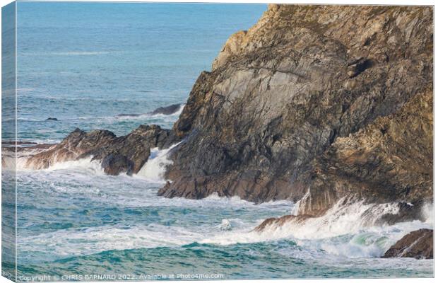 Waves at Holywell Bay Canvas Print by CHRIS BARNARD