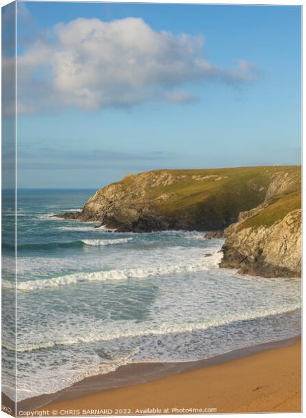 Waves Holywell Bay Canvas Print by CHRIS BARNARD