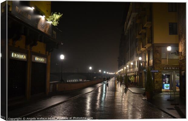 A Wet night in Florence  Canvas Print by Angela Wallace