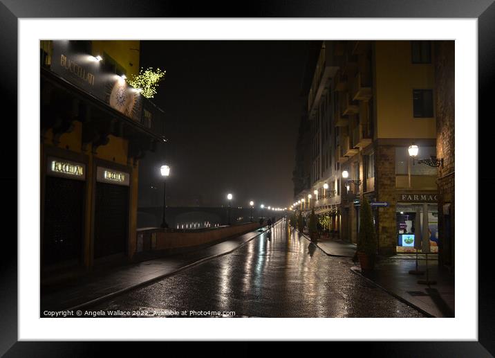 A Wet night in Florence  Framed Mounted Print by Angela Wallace
