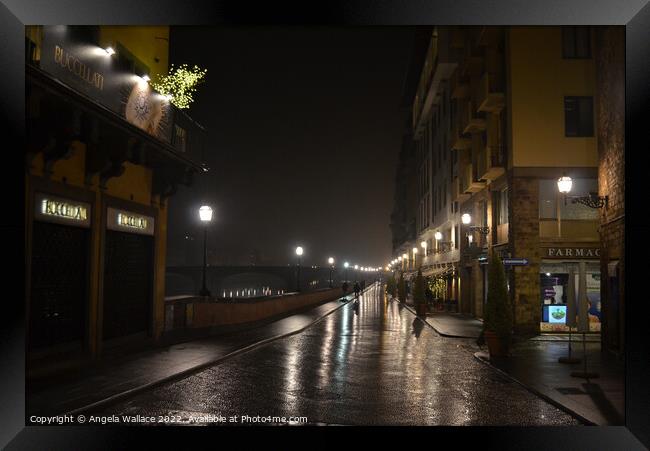 A Wet night in Florence  Framed Print by Angela Wallace