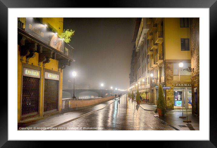  A wet night in Florence 2 Framed Mounted Print by Angela Wallace