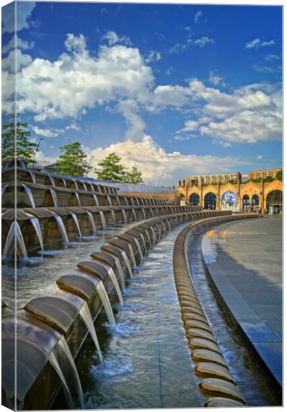 Sheaf Square Water Feature & Sheffield Station Canvas Print by Darren Galpin