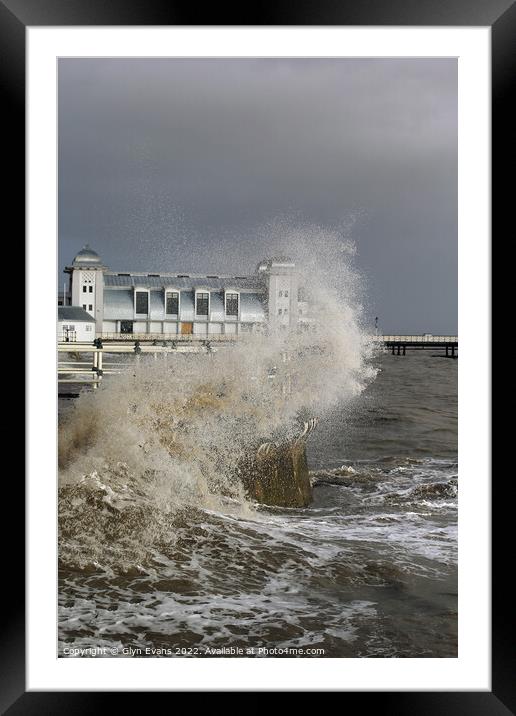 Rough Sea at Penarth Pier. Framed Mounted Print by Glyn Evans