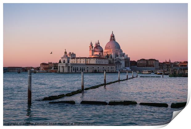 Punta Dogana and Santa Maria della Salute in Venice at Dawn Print by Dietmar Rauscher