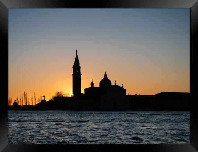 San Giorgio Maggiore Church Silhouette at Sunrise in Venice Framed Print by Dietmar Rauscher