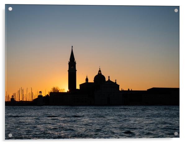 San Giorgio Maggiore Church Silhouette at Sunrise in Venice Acrylic by Dietmar Rauscher