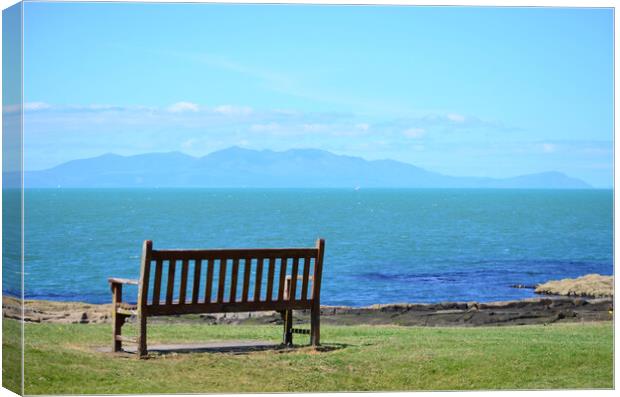 Arran mountains, a Troon bench view Canvas Print by Allan Durward Photography