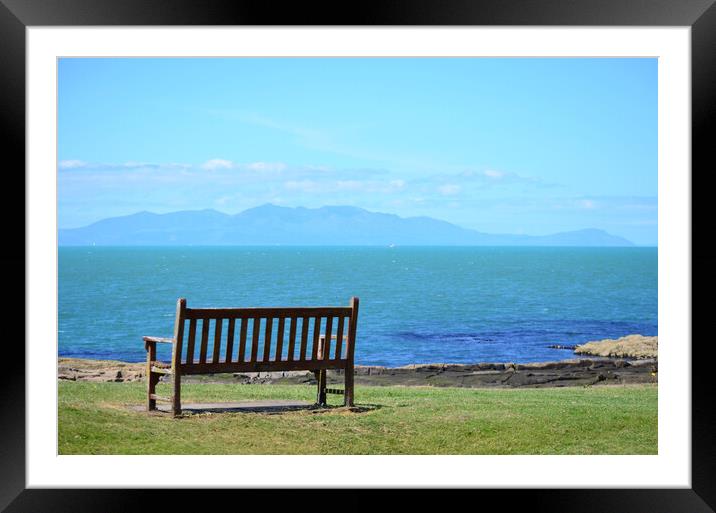 Arran mountains, a Troon bench view Framed Mounted Print by Allan Durward Photography
