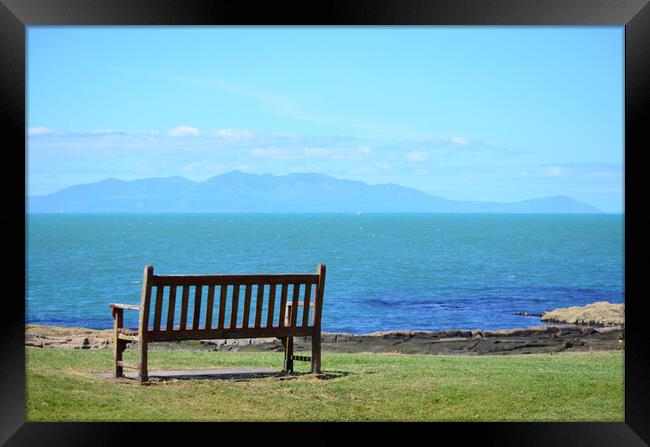 Arran mountains, a Troon bench view Framed Print by Allan Durward Photography