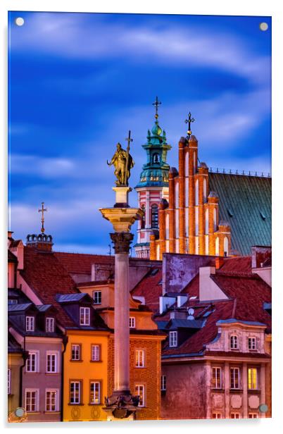 Evening in Old Town of Warsaw City in Poland Acrylic by Artur Bogacki