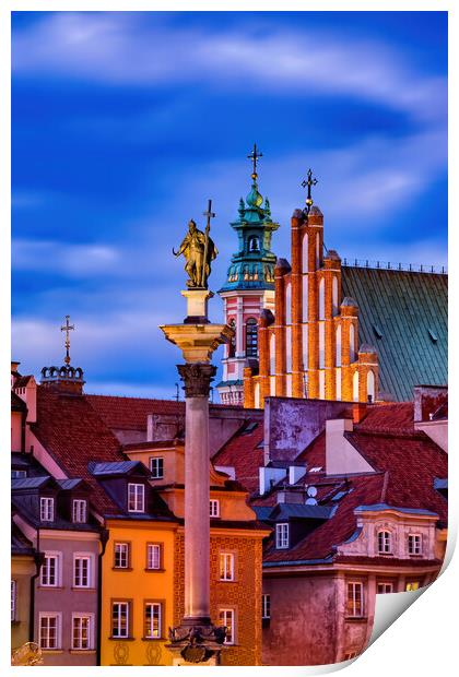 Evening in Old Town of Warsaw City in Poland Print by Artur Bogacki