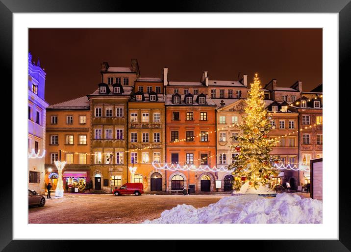 Winter Night In City Of Warsaw During Christmas Holiday Framed Mounted Print by Artur Bogacki