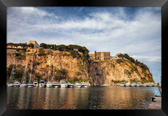 Cliff Of Monaco City From Port De Fontvieille Framed Print by Artur Bogacki