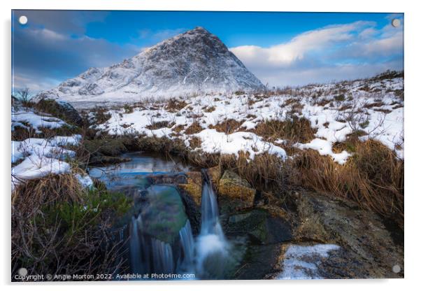 Bauchaille Etive Mor with Stream Acrylic by Angie Morton