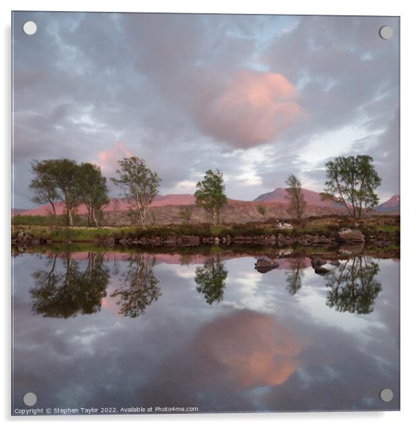 Loch Ba Sunset Acrylic by Stephen Taylor