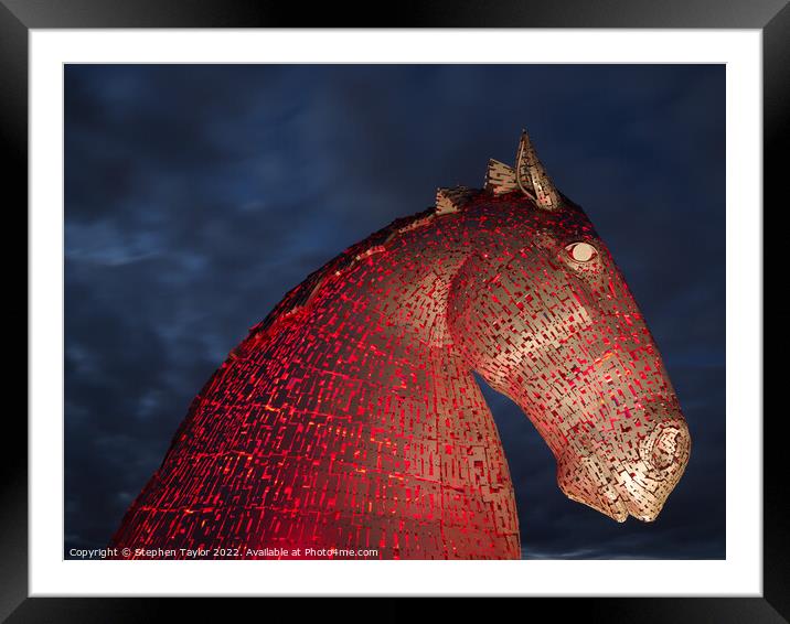The Kelpies at Night Framed Mounted Print by Stephen Taylor