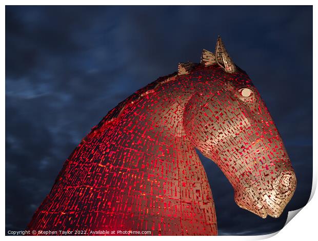 The Kelpies at Night Print by Stephen Taylor