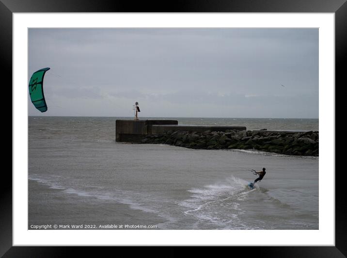 Kiteboarding near Hastings Harbour Arm. Framed Mounted Print by Mark Ward