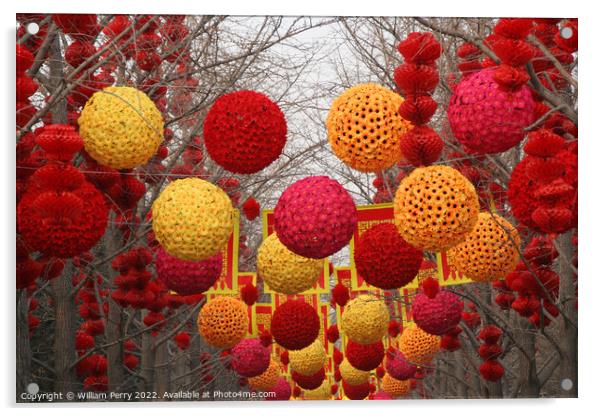Chinese, Lunar New Year Decorations Ditan Park, Beijing China Acrylic by William Perry