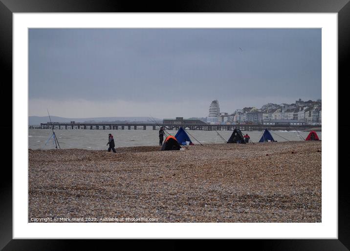 Sea Angling on Hastings Beach. Framed Mounted Print by Mark Ward
