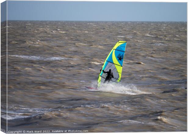 Windsurfing on a Winters Day. Canvas Print by Mark Ward