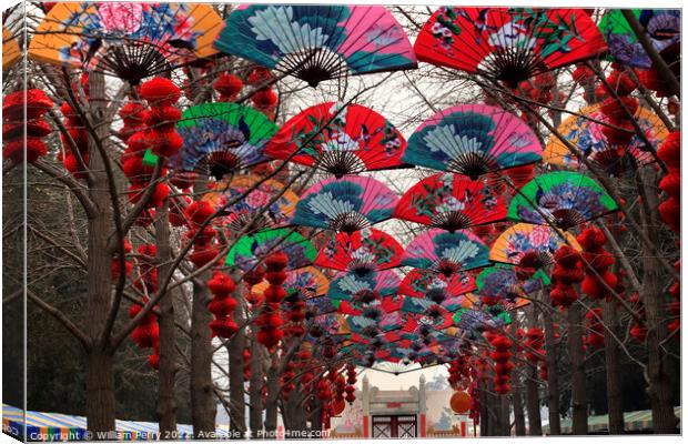 Paper Fans Lucky Red Lanterns Chinese Lunar New Year Decorations Canvas Print by William Perry