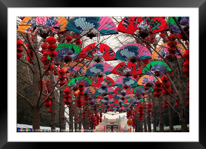Paper Fans Lucky Red Lanterns Chinese Lunar New Year Decorations Framed Mounted Print by William Perry