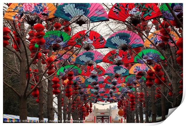Paper Fans Lucky Red Lanterns Chinese Lunar New Year Decorations Print by William Perry