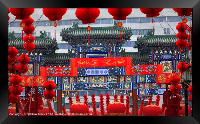 Chinese Gate  Chinese Lunar New Year Decorations Beijing China Framed Print by William Perry