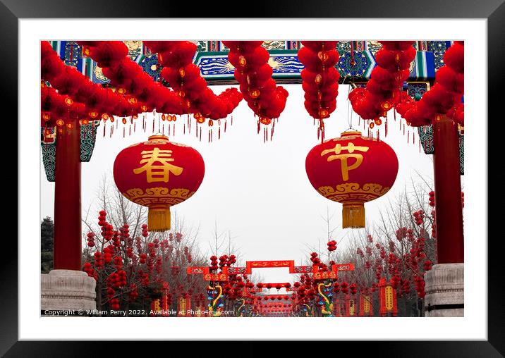 Red Lanterns Chinese Lunar New Year Decorations Beijing China Framed Mounted Print by William Perry