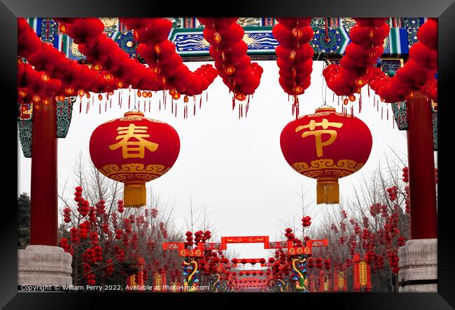 Red Lanterns Chinese Lunar New Year Decorations Beijing China Framed Print by William Perry