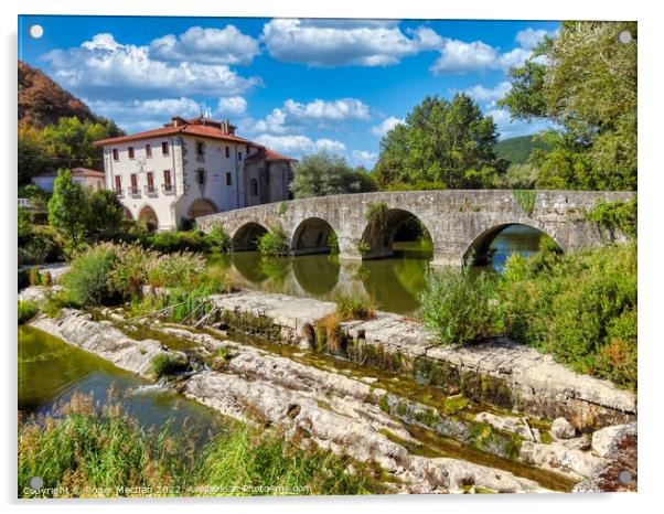Serene Bridge and Monastery in Cantabria Acrylic by Roger Mechan