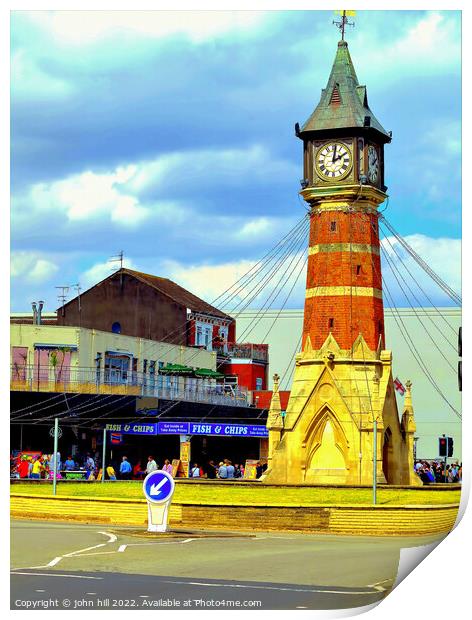 Clock tower, Skegness, Lincolnshire. (portrait) Print by john hill