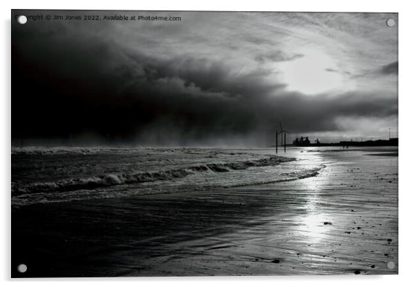 Storm Clouds on Cambois Beach in Monochrome Acrylic by Jim Jones