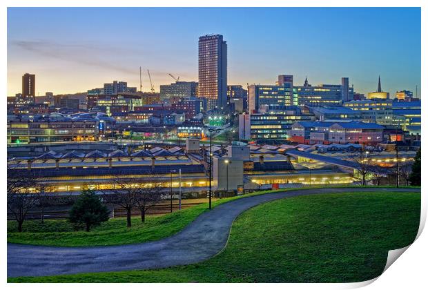 Sheffield, South Yorkshire at Dusk Print by Darren Galpin
