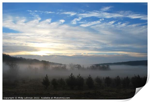 Misty Morning Sunrise 1 Print by Philip Lehman