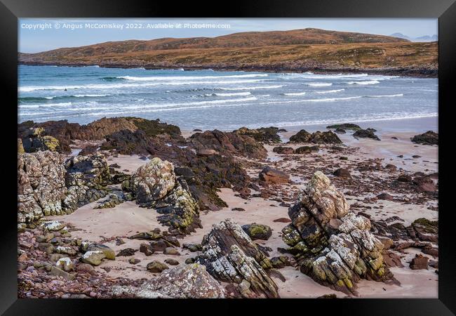 Achnahaird Bay surfer, Coigach Peninsula Scotland Framed Print by Angus McComiskey