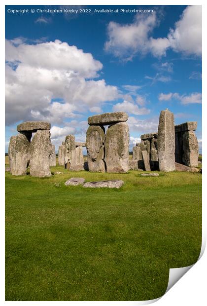 Blue skies over Stonehenge Print by Christopher Keeley