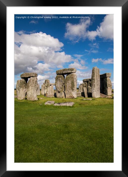 Blue skies at Stonehenge Framed Mounted Print by Christopher Keeley