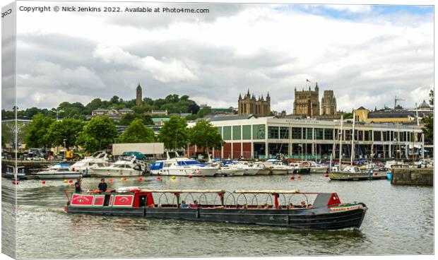 Bristol Floating Harbour and Narrowboat Canvas Print by Nick Jenkins