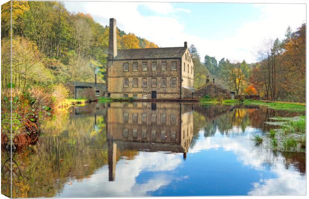 Gibson Mill in autumn. Canvas Print by David Birchall