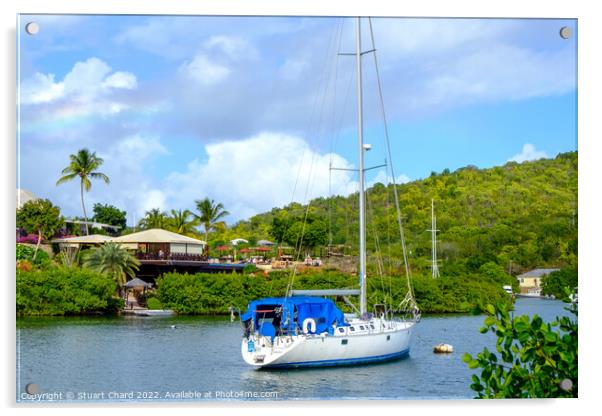 Sailing boat in the Caribbean island of Antigua Acrylic by Stuart Chard