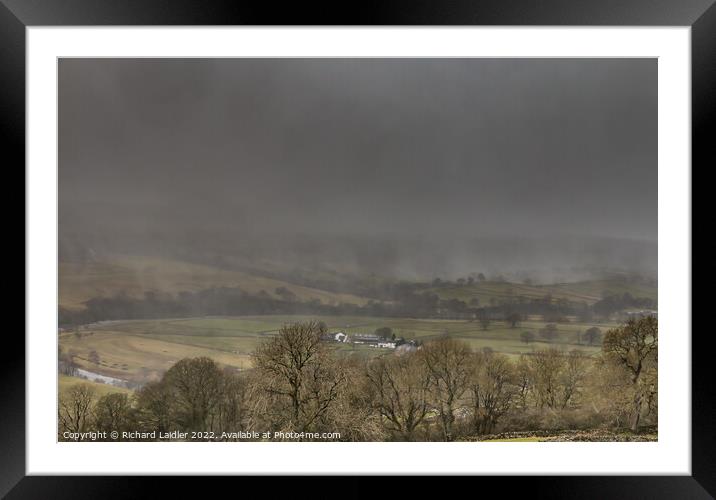 Snow Squall over Newbiggin, Teesdale Framed Mounted Print by Richard Laidler