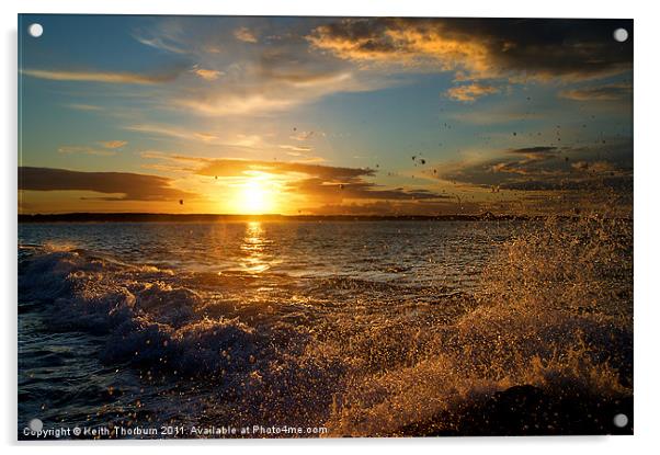 Wave Breaking Sunset Dunbar. Acrylic by Keith Thorburn EFIAP/b