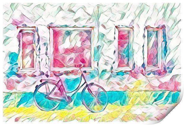Abstract bicycle after a ride Print by Susan Leonard