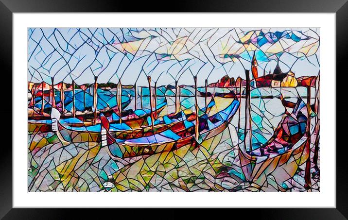 Gondolas with stained glass window effect Framed Mounted Print by Susan Leonard